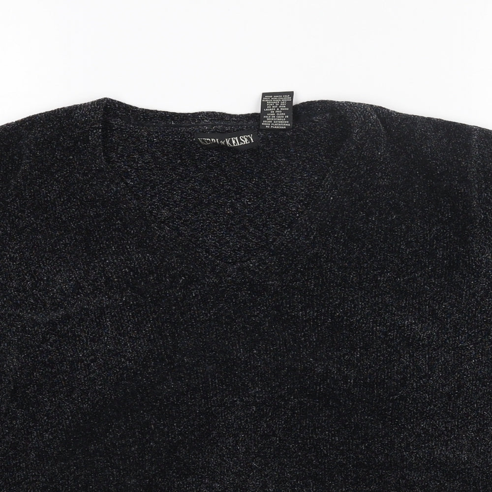 KERRI N KELSEY Womens Grey V-Neck Acrylic Pullover Jumper Size L