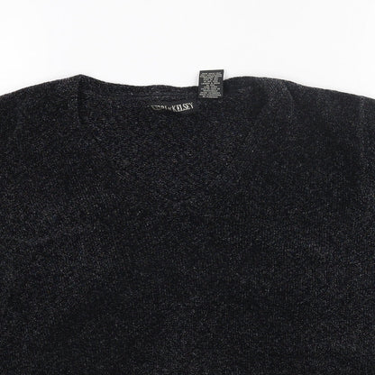 KERRI N KELSEY Womens Grey V-Neck Acrylic Pullover Jumper Size L
