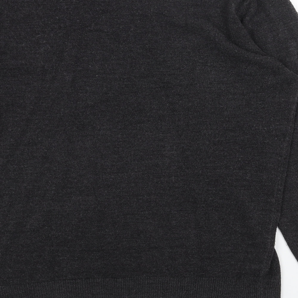 Easy Mens Grey V-Neck Acrylic Pullover Jumper Size M Long Sleeve