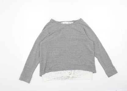 THYME&HONEY Womens Grey Boat Neck Cotton Pullover Jumper Size L