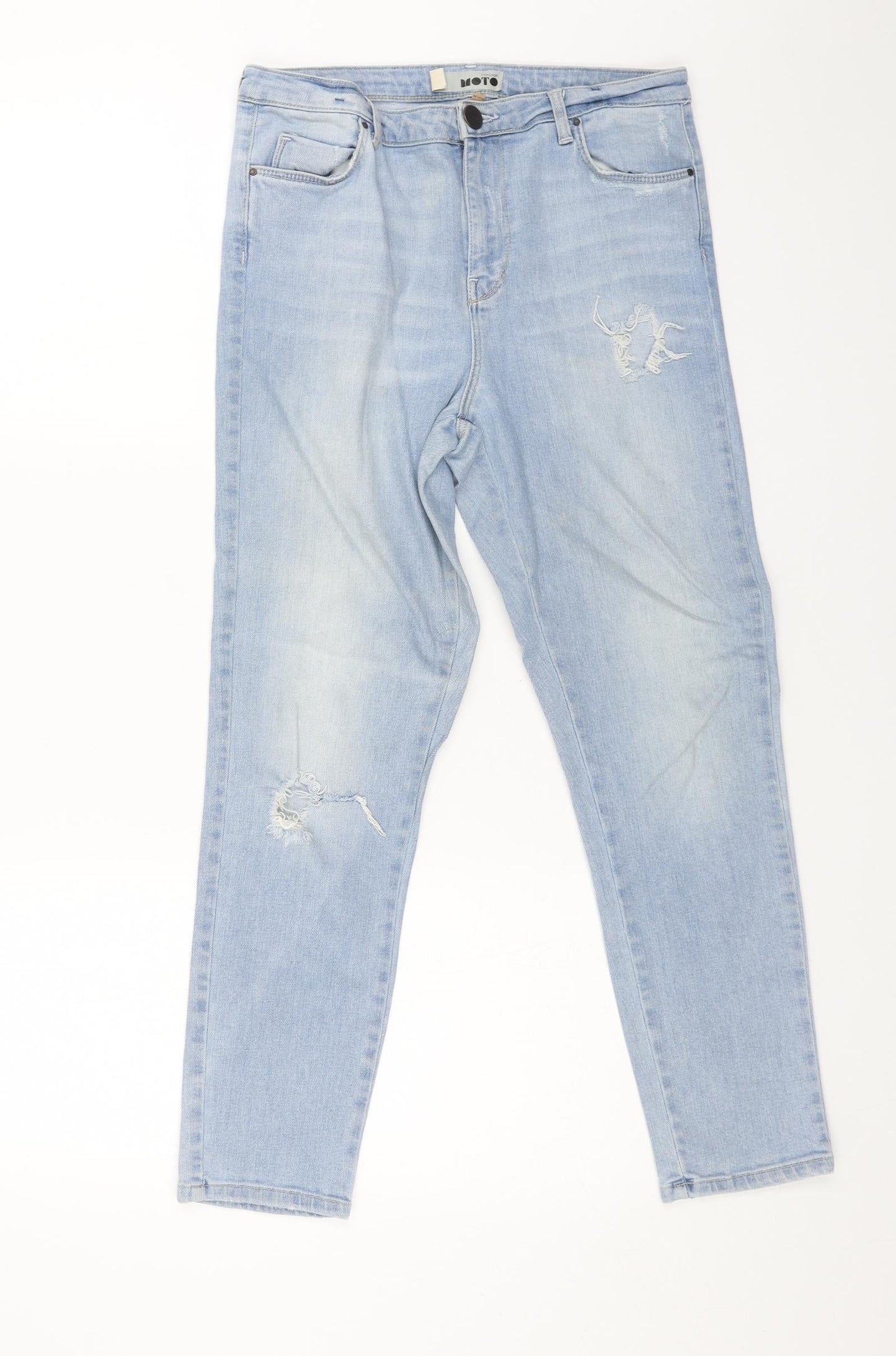 Topshop Womens Blue Cotton Straight Jeans Size 30 L25 in Regular Button - Distressed