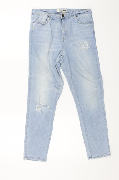 Topshop Womens Blue Cotton Straight Jeans Size 30 L25 in Regular Button - Distressed