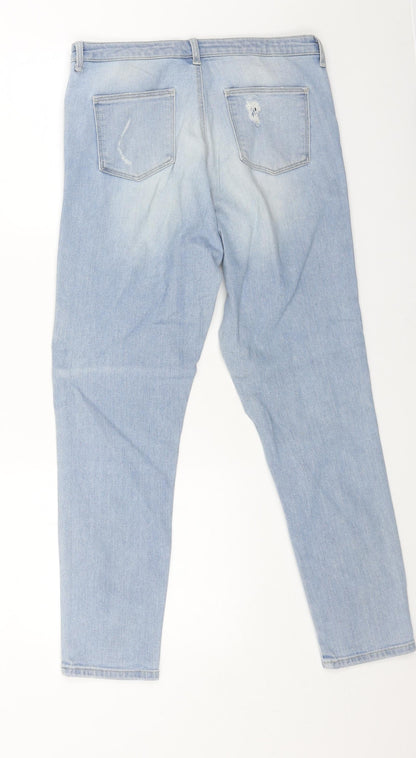 Topshop Womens Blue Cotton Straight Jeans Size 30 L25 in Regular Button - Distressed
