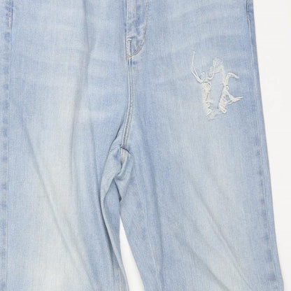 Topshop Womens Blue Cotton Straight Jeans Size 30 L25 in Regular Button - Distressed