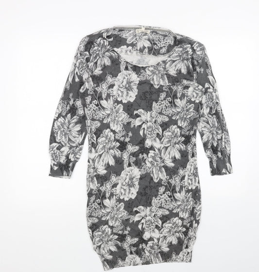NEXT Womens Grey Floral Acrylic Jumper Dress Size 10 Scoop Neck Pullover