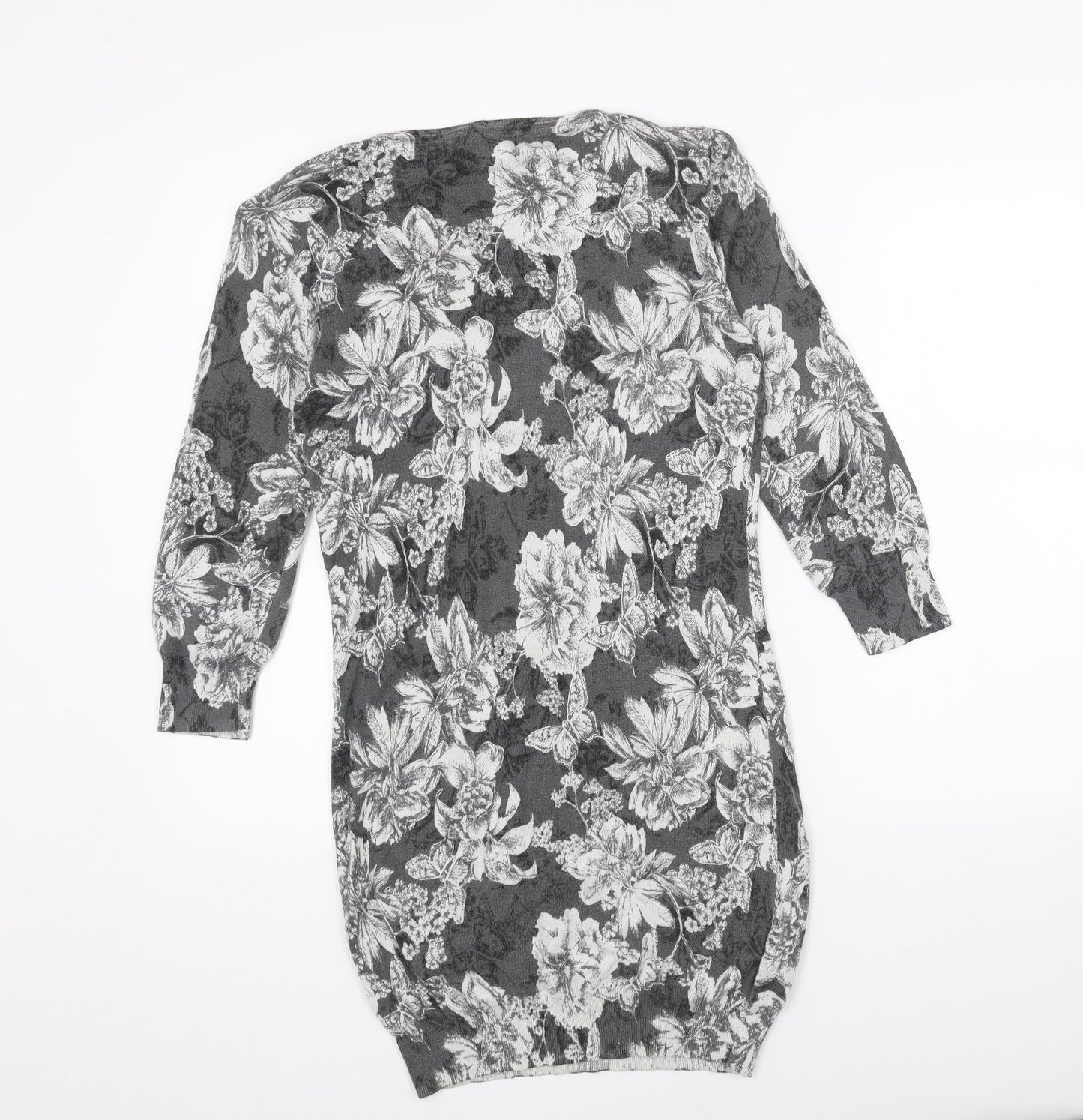 NEXT Womens Grey Floral Acrylic Jumper Dress Size 10 Scoop Neck Pullover