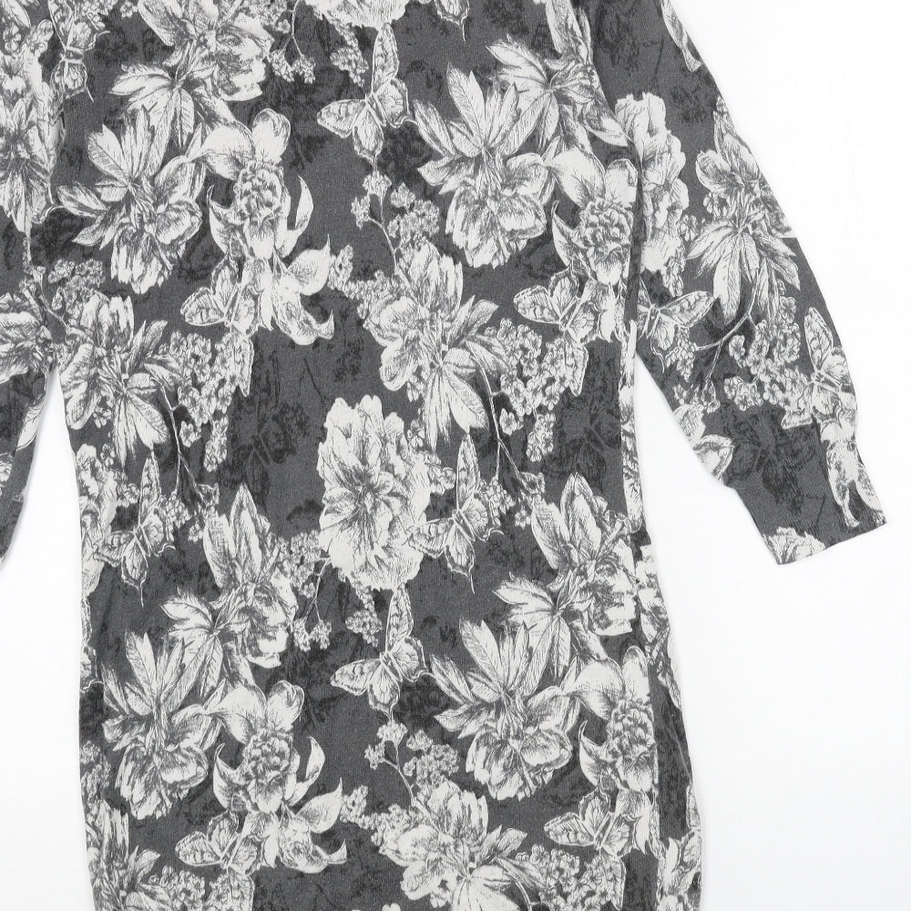 NEXT Womens Grey Floral Acrylic Jumper Dress Size 10 Scoop Neck Pullover