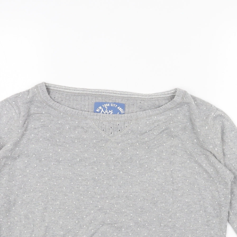New York Womens Grey Boat Neck Acrylic Pullover Jumper Size XS