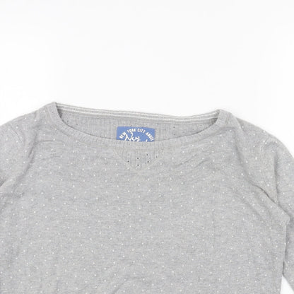 New York Womens Grey Boat Neck Acrylic Pullover Jumper Size XS
