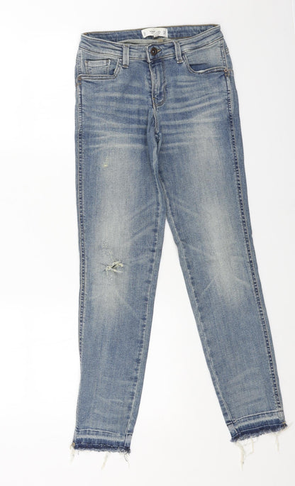 Mango Womens Blue Cotton Straight Jeans Size 6 L28 in Regular Button