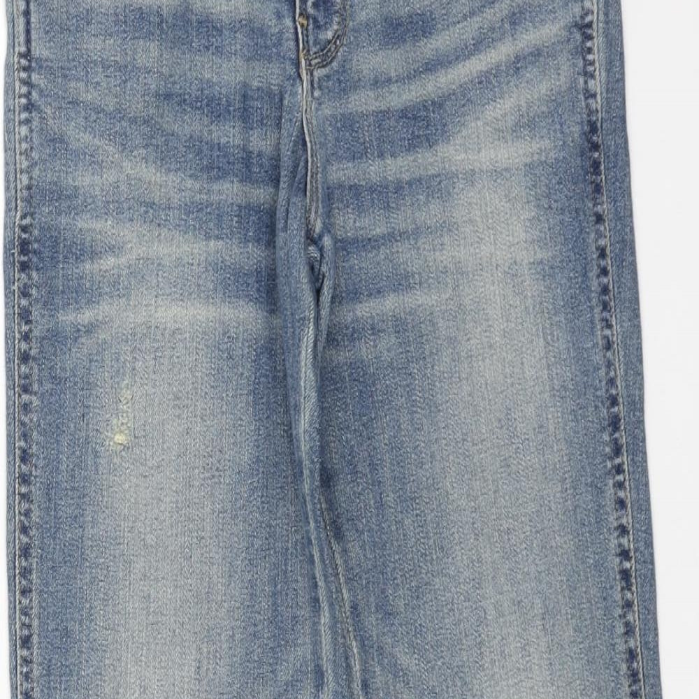 Mango Womens Blue Cotton Straight Jeans Size 6 L28 in Regular Button