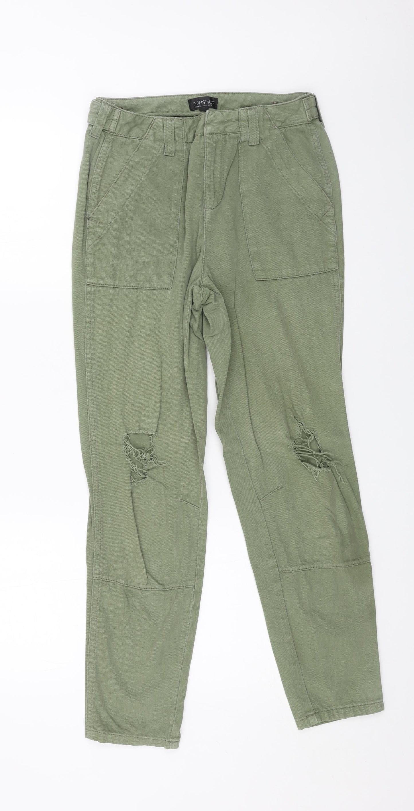 Topshop Womens Green Cotton Straight Jeans Size 8 L26 in Regular Button