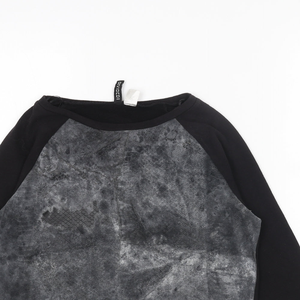 H&M Womens Black Cotton Pullover Sweatshirt Size XS Pullover - Snake Print Acid Wash Cropped