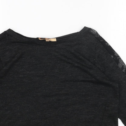 Zara Womens Grey Camouflage Acrylic Jersey Blouse Size S Round Neck