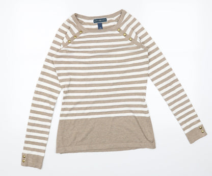 Karen Scott Womens Beige Scoop Neck Striped Acrylic Pullover Jumper Size XS