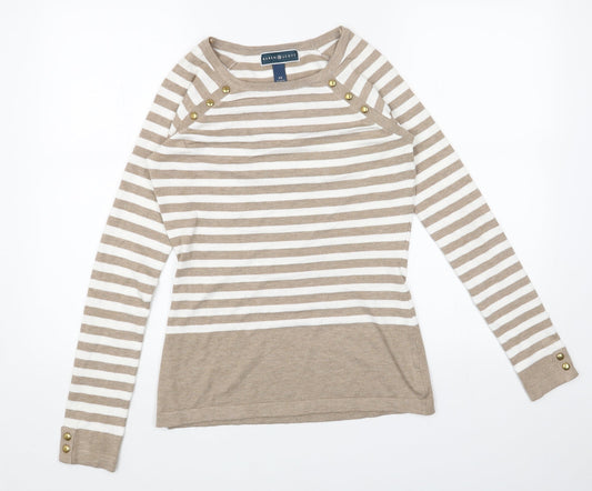 Karen Scott Womens Beige Scoop Neck Striped Acrylic Pullover Jumper Size XS