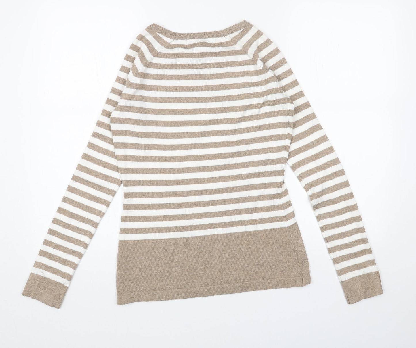 Karen Scott Womens Beige Scoop Neck Striped Acrylic Pullover Jumper Size XS