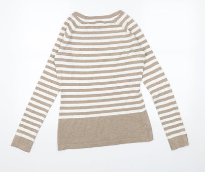 Karen Scott Womens Beige Scoop Neck Striped Acrylic Pullover Jumper Size XS