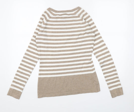 Karen Scott Womens Beige Scoop Neck Striped Acrylic Pullover Jumper Size XS