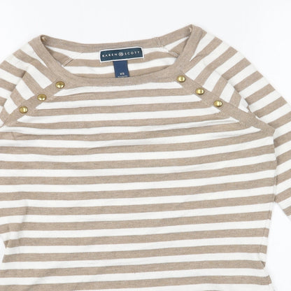 Karen Scott Womens Beige Scoop Neck Striped Acrylic Pullover Jumper Size XS