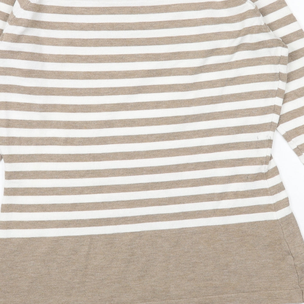 Karen Scott Womens Beige Scoop Neck Striped Acrylic Pullover Jumper Size XS