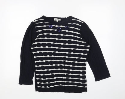 FAYE Womens Blue Scoop Neck Striped Acrylic Pullover Jumper Size 12
