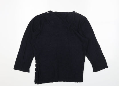 FAYE Womens Blue Scoop Neck Striped Acrylic Pullover Jumper Size 12