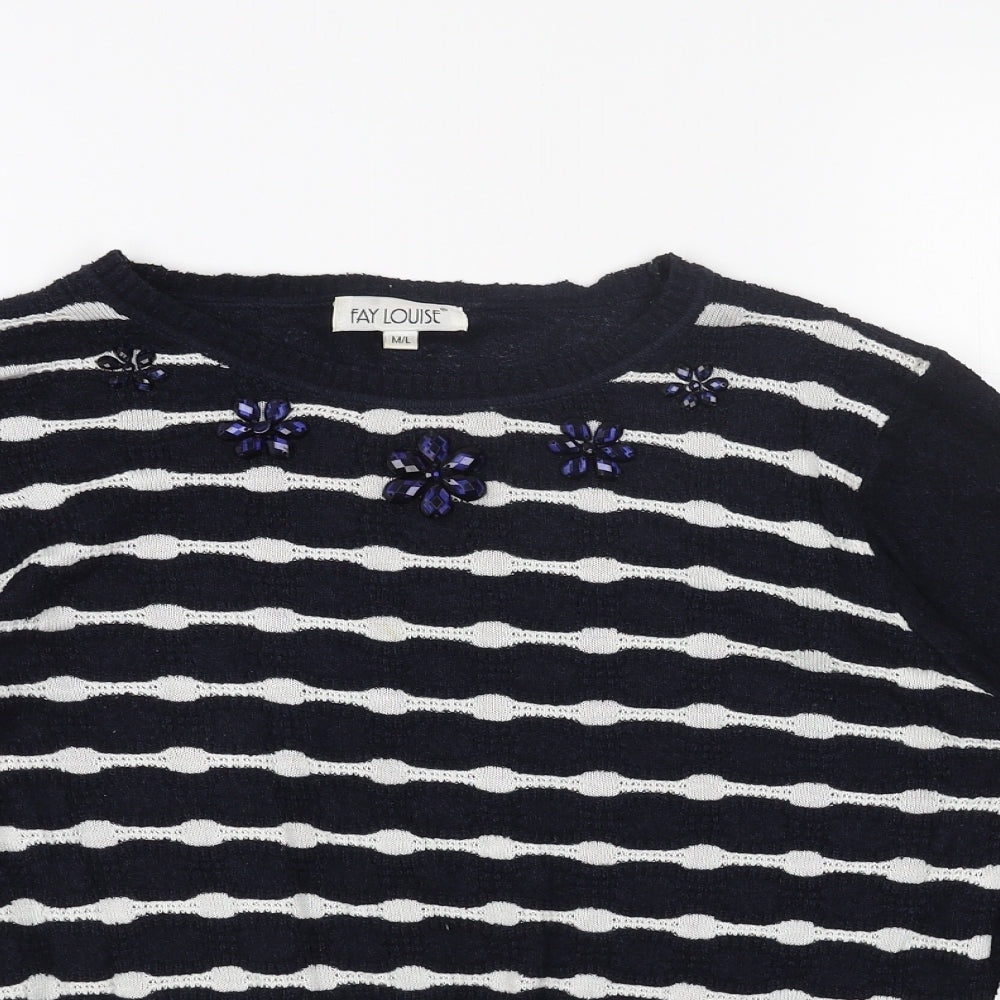 FAYE Womens Blue Scoop Neck Striped Acrylic Pullover Jumper Size 12