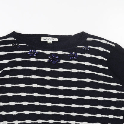FAYE Womens Blue Scoop Neck Striped Acrylic Pullover Jumper Size 12