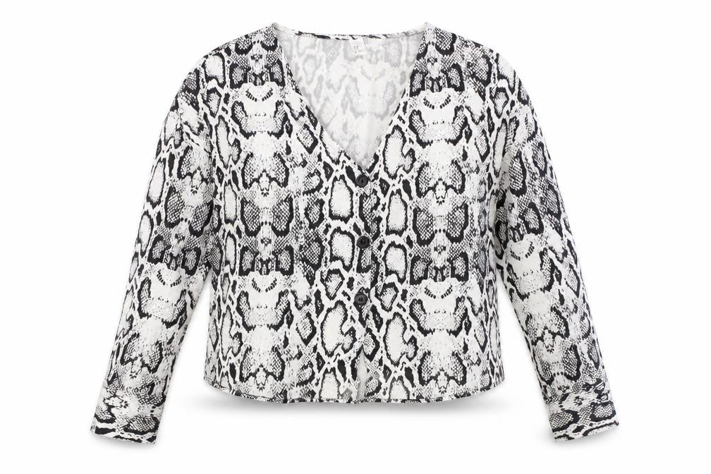 Divided by H&M Womens White Animal Print Viscose Basic Button-Up Size 12 V-Neck - Snake Print