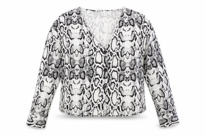 Divided by H&M Womens White Animal Print Viscose Basic Button-Up Size 12 V-Neck - Snake Print