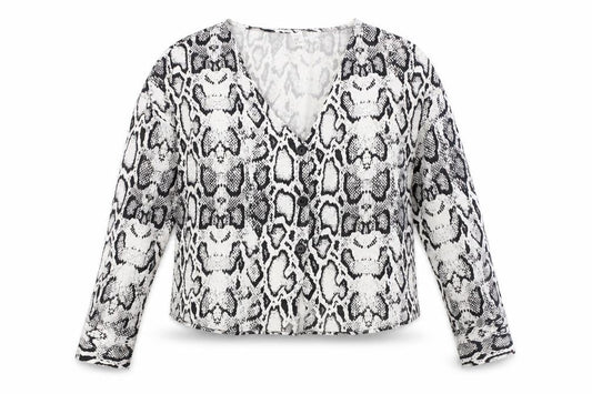 Divided by H&M Womens White Animal Print Viscose Basic Button-Up Size 12 V-Neck - Snake Print