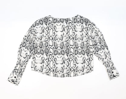 Divided by H&M Womens White Animal Print Viscose Basic Button-Up Size 12 V-Neck - Snake Print