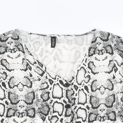 Divided by H&M Womens White Animal Print Viscose Basic Button-Up Size 12 V-Neck - Snake Print