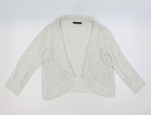 David Emanuel Womens Ivory Collared Polyester Cardigan Jumper Size S