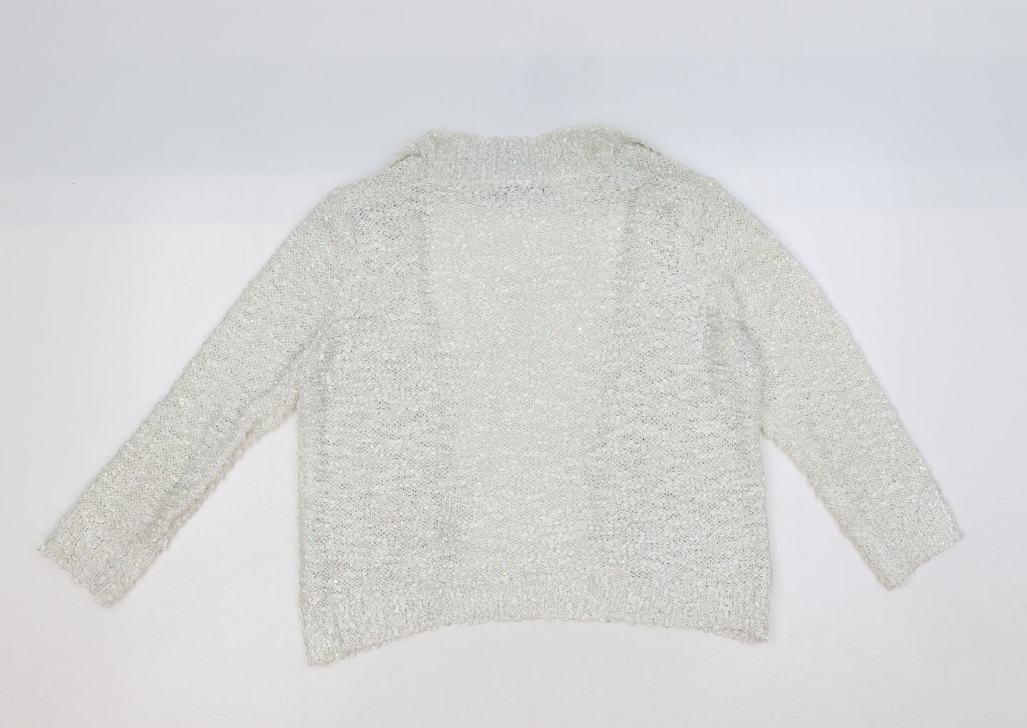 David Emanuel Womens Ivory Collared Polyester Cardigan Jumper Size S