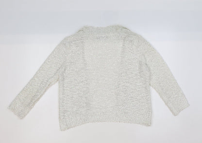 David Emanuel Womens Ivory Collared Polyester Cardigan Jumper Size S