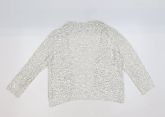 David Emanuel Womens Ivory Collared Polyester Cardigan Jumper Size S