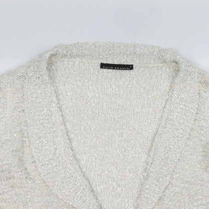 David Emanuel Womens Ivory Collared Polyester Cardigan Jumper Size S