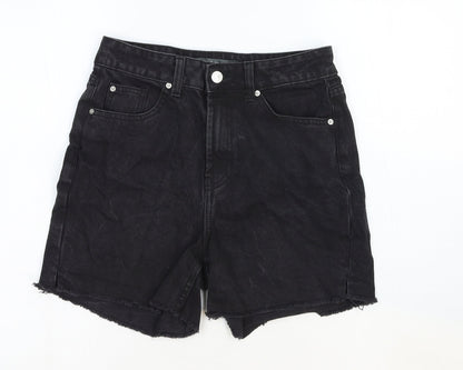 Denim & Co. Womens Black Cotton Boyfriend Shorts Size 6 Regular Zip