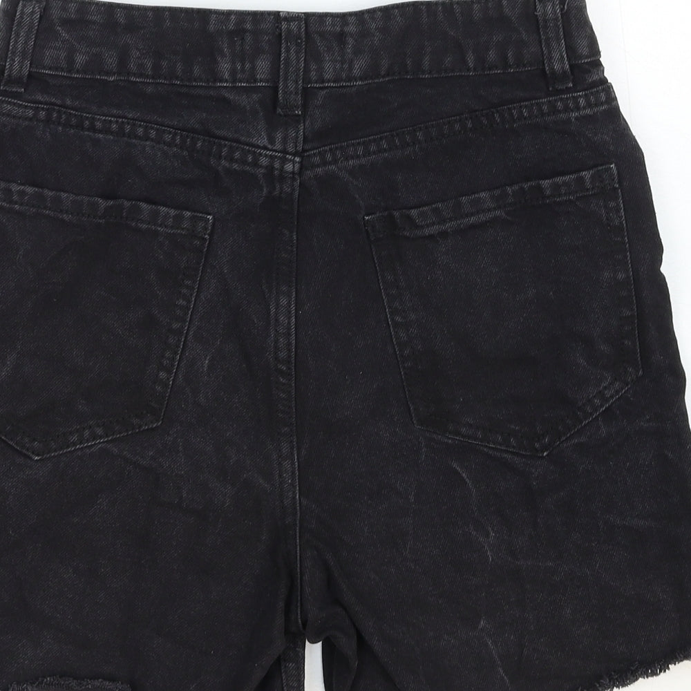 Denim & Co. Womens Black Cotton Boyfriend Shorts Size 6 Regular Zip