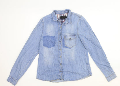 Womens UK Size 10 River Island Blue Basic Button-Up