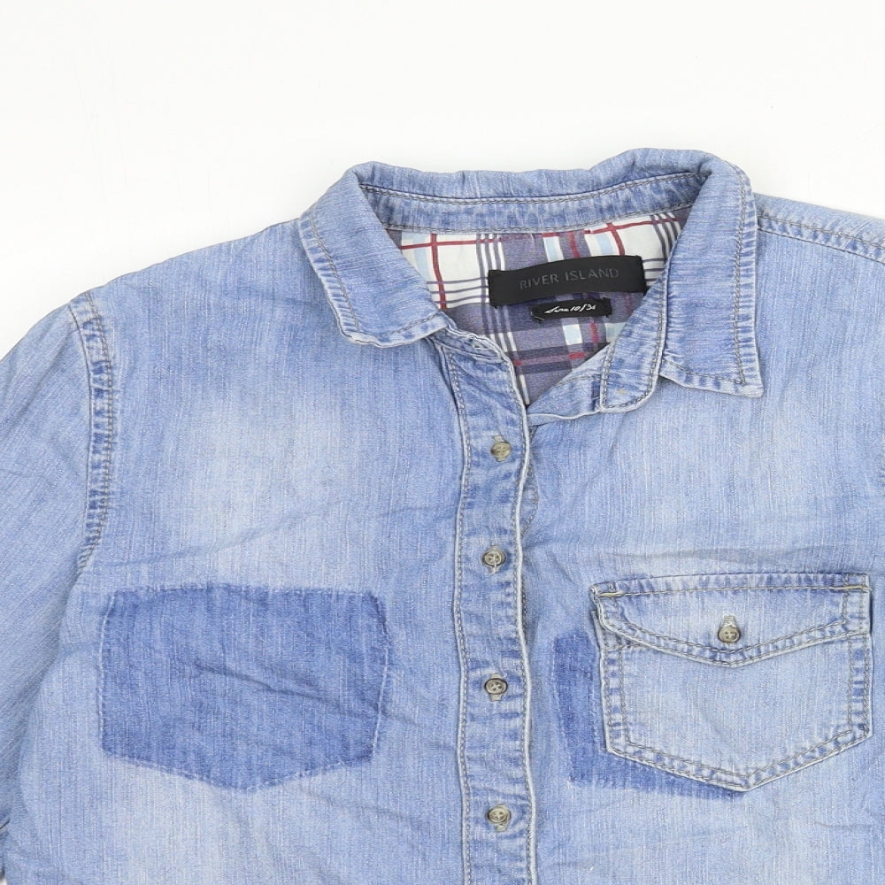 Womens UK Size 10 River Island Blue Basic Button-Up