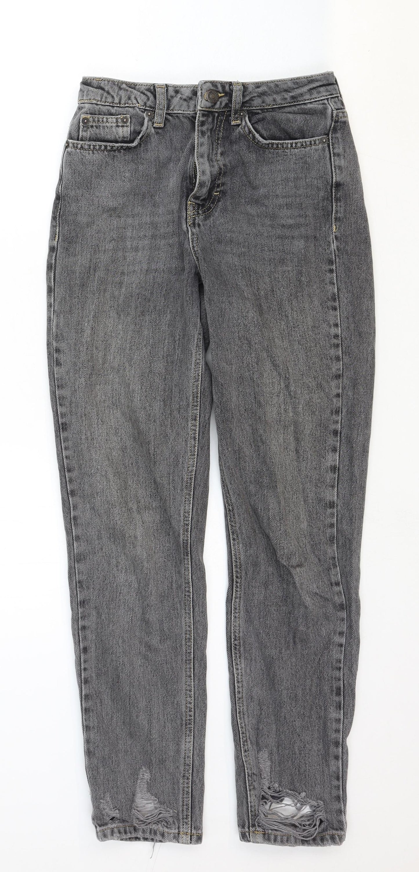Topshop Womens Grey Cotton Straight Jeans Size 24 in Regular Zip