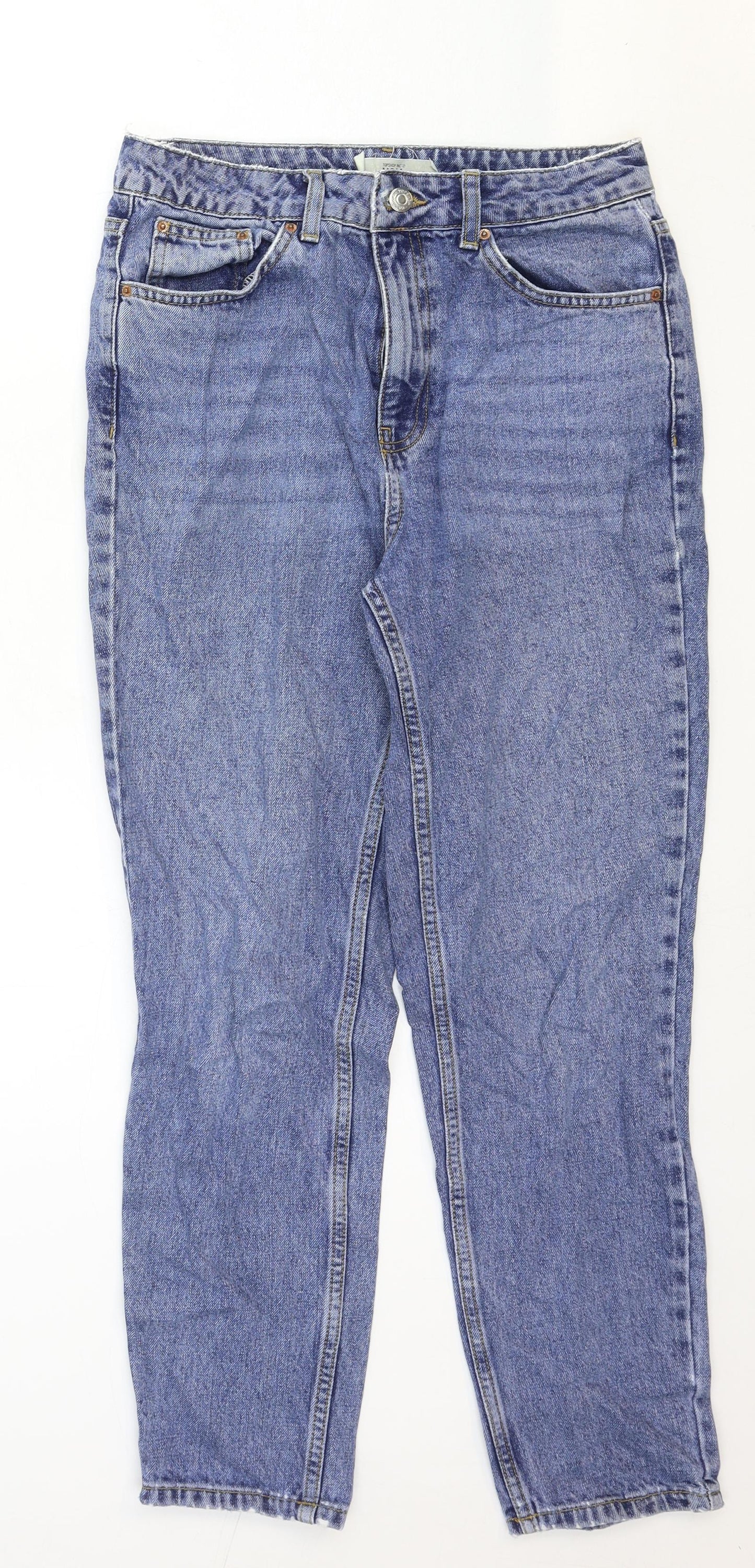 Topshop Womens Blue Cotton Straight Jeans Size 28 in Regular Zip