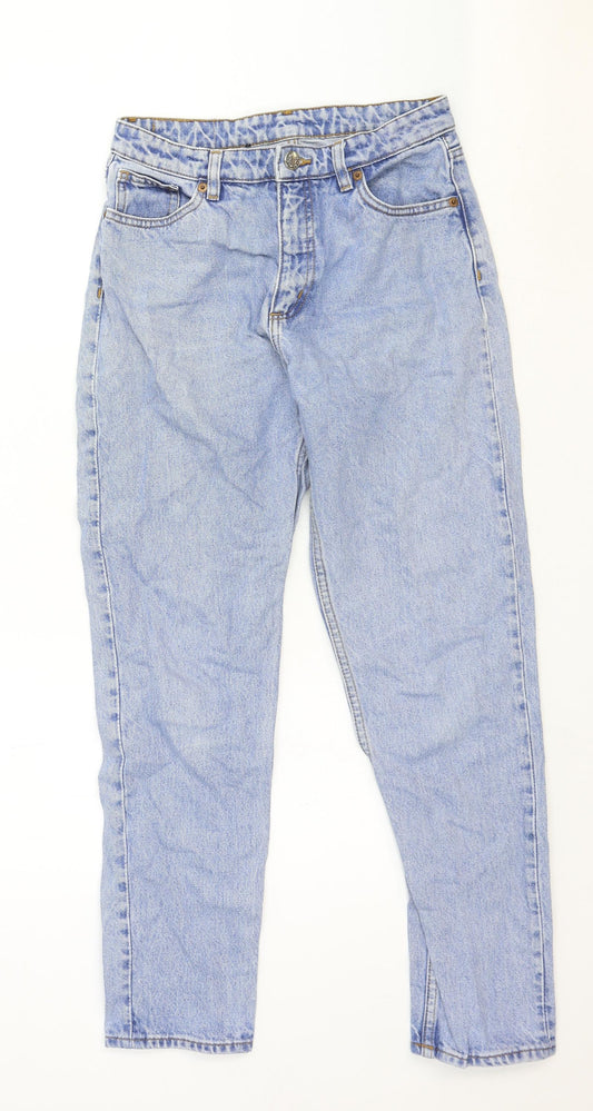Monki Womens Blue Cotton Straight Jeans Size 27 in Regular Zip