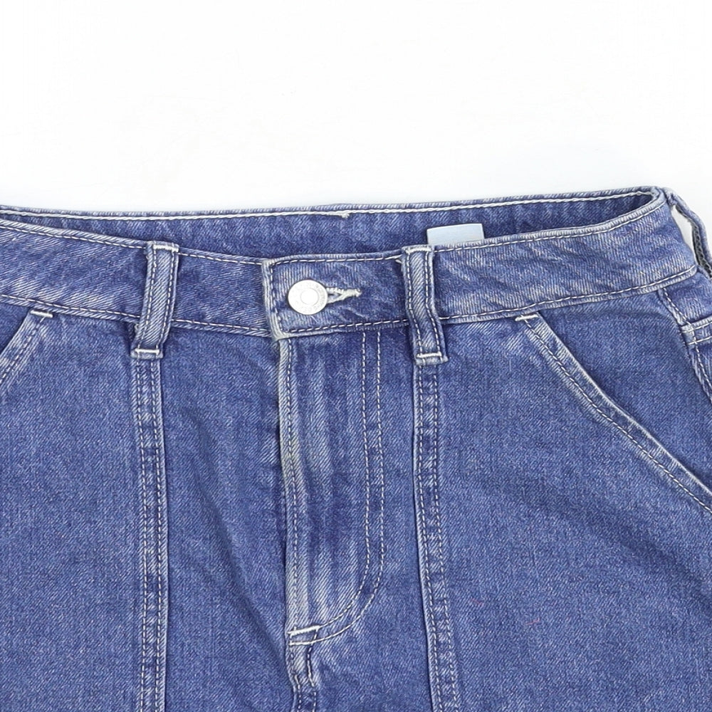 &Denim Womens Blue Cotton A-Line Skirt Size 6 Zip