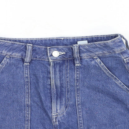&Denim Womens Blue Cotton A-Line Skirt Size 6 Zip