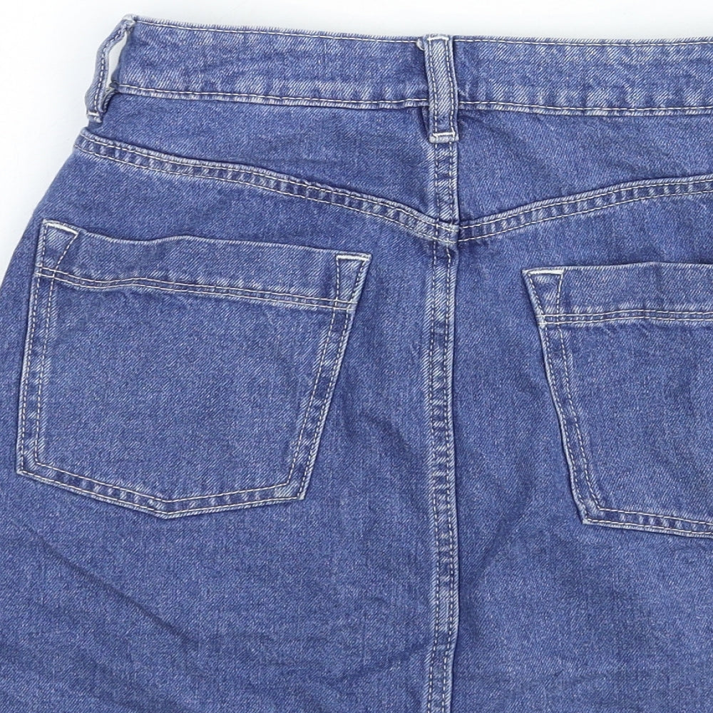 &Denim Womens Blue Cotton A-Line Skirt Size 6 Zip