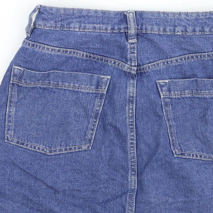 &Denim Womens Blue Cotton A-Line Skirt Size 6 Zip